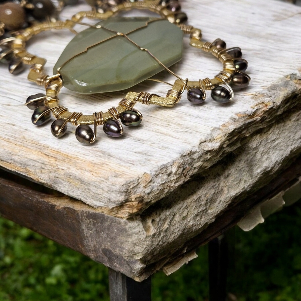 Jasper and vermeil  gold necklace
